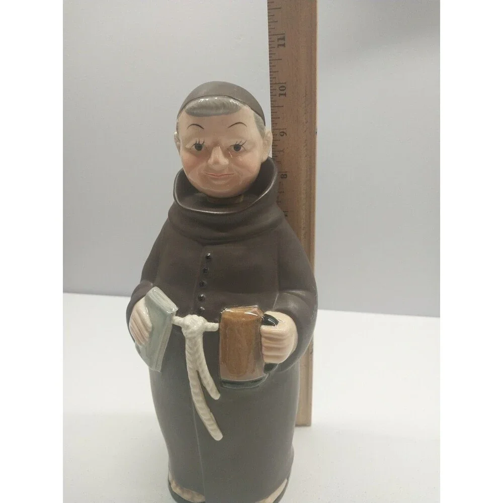 Vintage Monk Friar Figural Decanter Ceramic Liquor Bottle Cork Stopper 10